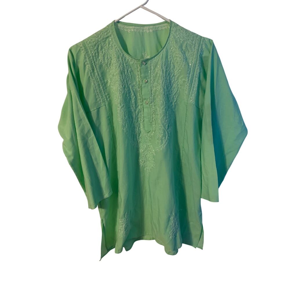 Tunic Top Bohemian Embroidered Sequins Cottagecore Feminine SZ L